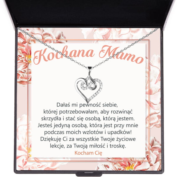 Naszyjnik Serce Nieskończoności - srebrne z dedykacją dla mamy