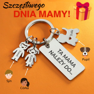 Brelok z rodziną - ta mama należy do - pomarańczowe tło i grafika