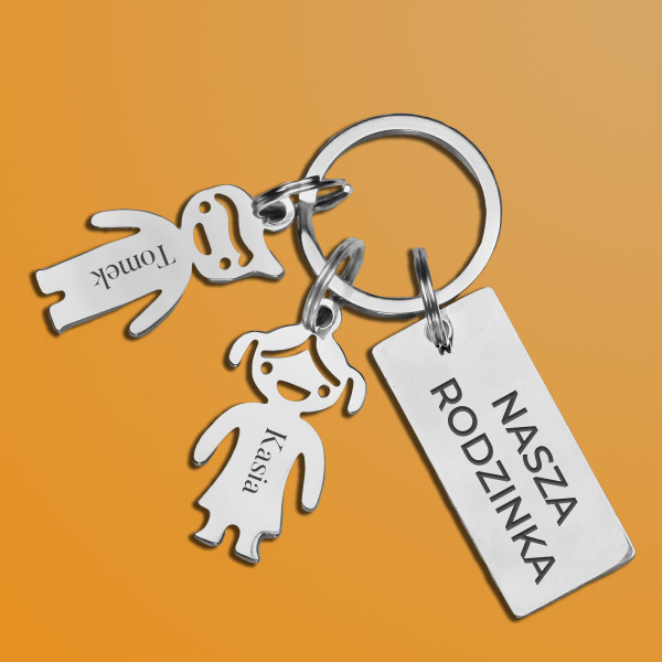 Brelok z rodziną - nasza rodzinka - pomarańczowe tło