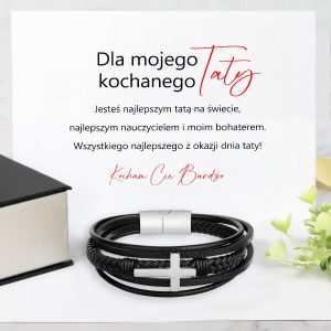 Bransoletka męska z krzyżykiem i dedykacją dla taty