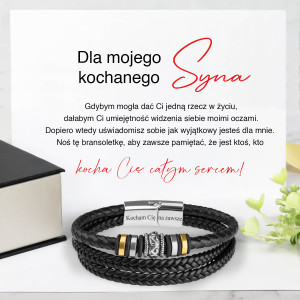 Bransoletka - dla syna - pleciona z koralikami blaszką - całym sercem