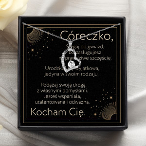 Naszyjnik dla córki od rodziców srebrne serce z grawerem cyrkonia twoja droga bejessa