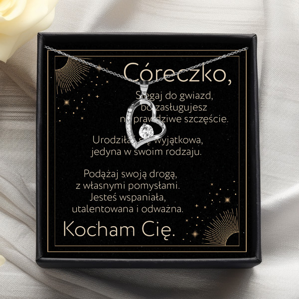 Naszyjnik dla córki od rodziców srebrne serce z grawerem cyrkonia twoja droga bejessa