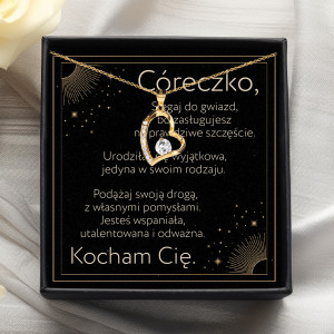 Naszyjnik dla córki od rodziców srebrne serce z grawerem cyrkonia twoja droga pozlacany bejessa