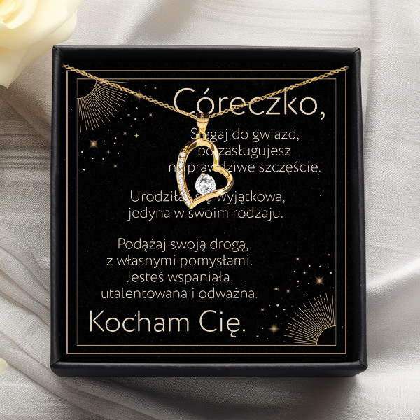 Naszyjnik dla córki od rodziców srebrne serce z grawerem cyrkonia twoja droga pozlacany bejessa