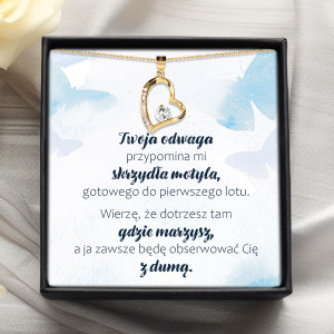 Naszyjnik dla córki prezent dedykacja srebro cyrkonia motyl pozlacany bejessa