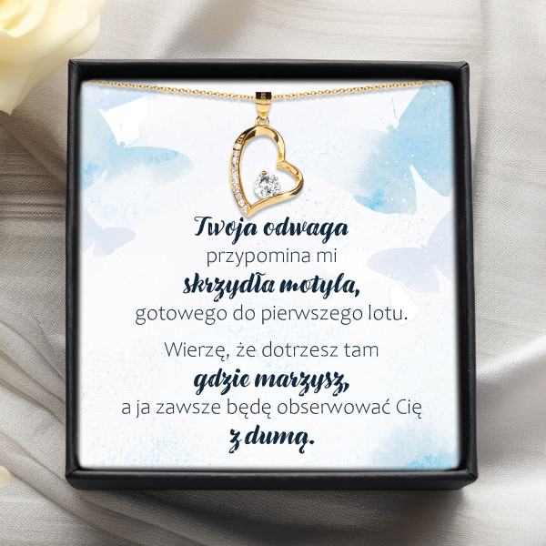 Naszyjnik dla córki prezent dedykacja srebro cyrkonia motyl pozlacany bejessa