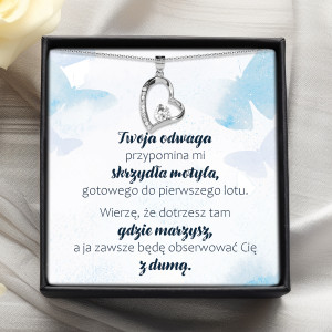 Naszyjnik dla córki prezent dedykacja srebro cyrkonia motyl srebrny bejessa