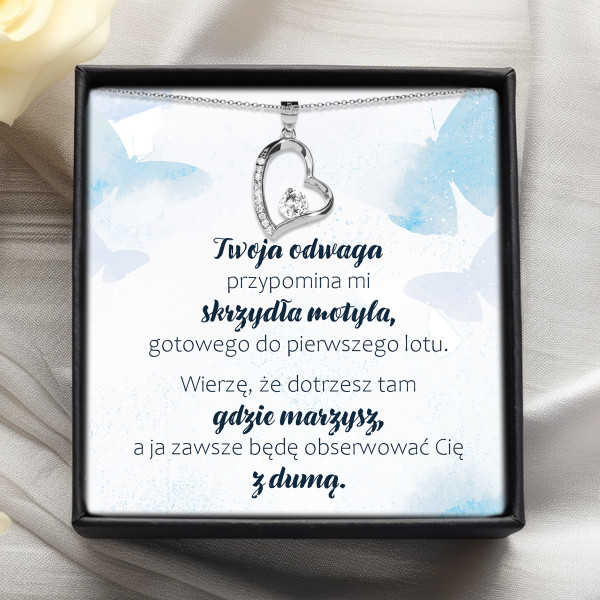 Naszyjnik dla córki prezent dedykacja srebro cyrkonia motyl srebrny bejessa