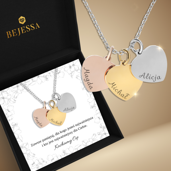 naszyjnik personalizowany z dedykacją bliskie serca prezent ukochane osoby imiona