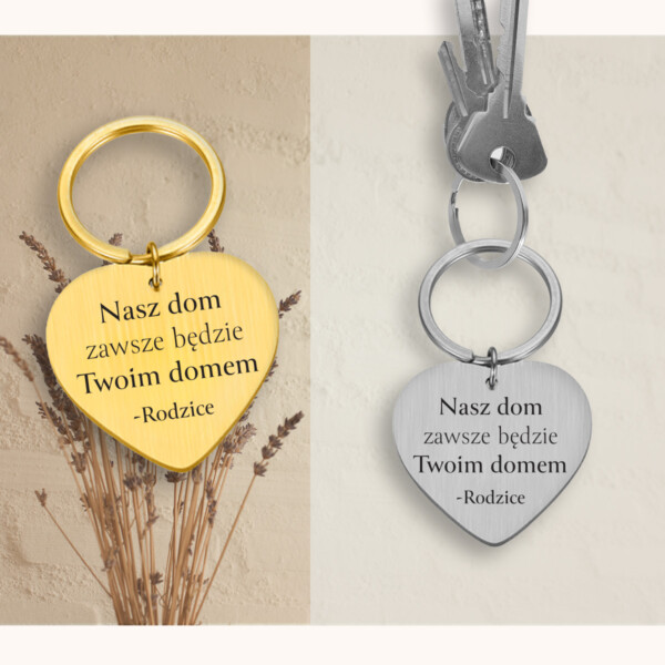 Mockup - klucze z brelokiem ściana + chabazie - serce sr. - serce zł. - Nasz dom Twoim domem