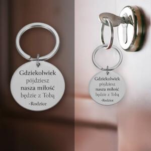 Mockup - klucze z brelokiem w drzwiach - kółko sr. - kółko sr. - Gdziekolwiek pójdziesz