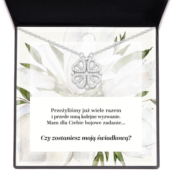 Naszyjnik z dedykacją 2 - zostaniesz moją świadkową - bojowe zadanie - PL - koniczynka srebrna