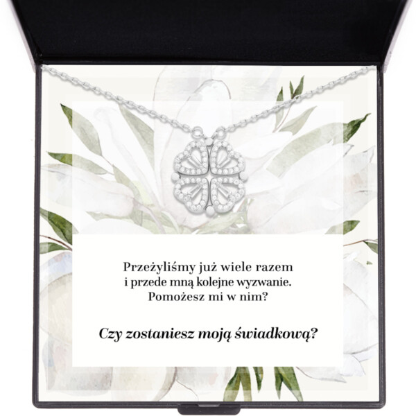 Naszyjnik z dedykacją 2 - zostaniesz moją świadkową - pomożesz mi - PL - koniczynka srebrna