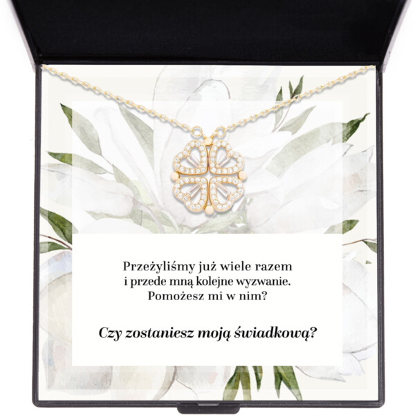 Naszyjnik z dedykacją 2 - zostaniesz moją świadkową - pomożesz mi - PL - koniczynka złota