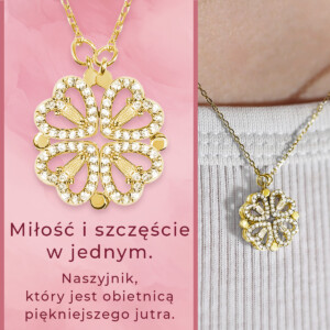 naszyjnik - koniczynka szczęśliwe serce - srebrny - reklama - różowy - mockup główny - podział (1)