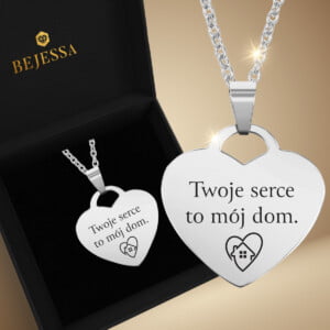 Naszyjnik z grawerem Serce dla Mamy – Prezent na Dzień Mamy – Twoje serce to mój dom – Bejessa.pl