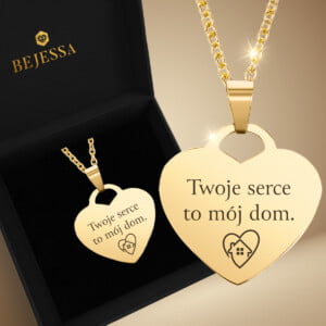 Naszyjnik z grawerem Serce dla Mamy – Prezent na Dzień Mamy – Twoje serce to mój dom – Bejessa.pl