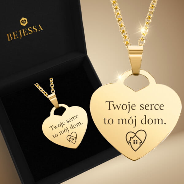 Naszyjnik z grawerem Serce dla Mamy – Prezent na Dzień Mamy – Twoje serce to mój dom – Bejessa.pl
